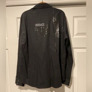 VERSACE Jeans Couture Vintage Signature Mens Black Shiny Logo Dress Shirt Top, L